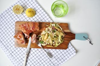 Bacon Wrapped Pork Chops & Apple Slaw
