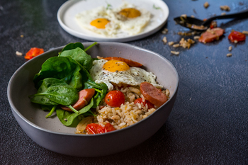 Breakfast Risotto with Smoked Russians & Fried Eggs