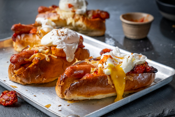 Bacon Griller breakfast hot dogs with fried potatoes