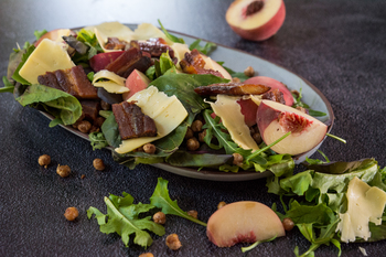 Harissa Spiced Chickpea and Pork Rasher Salad