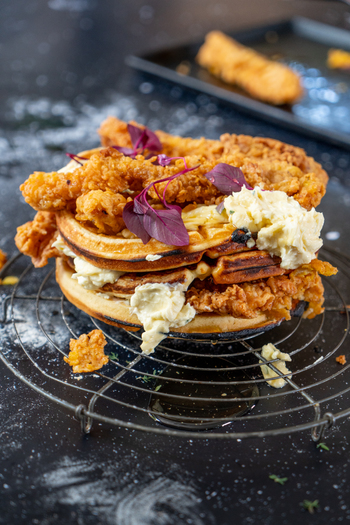 Crispy Fried Honey Glazed Rashers on Waffles