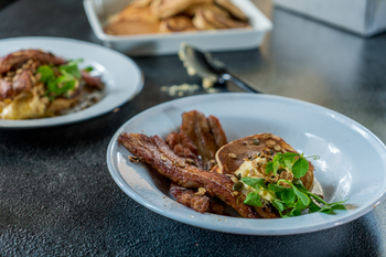 Sweet Potato Flapjacks with BBQ Pork Rashers