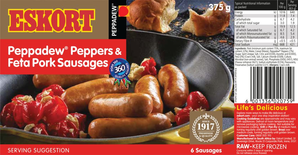 PeppadewÂ & Feta Pork Sausages 