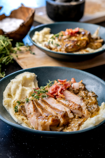 Creamy Mushroom Pork Chops and mash potatoes