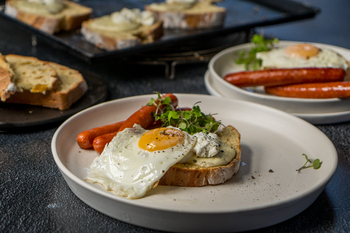 Pear & Cumin Breakfast Toast with Eggs & Cheese Grillers