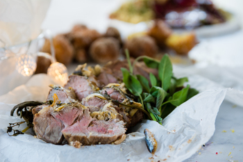 Pork Neck Roast with Pumpkin Fritters and Couscous