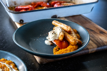 Pork Sausages with sweet & sour onions on mash