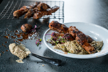 Prego Sosaties with Roasted Aubergine Dip